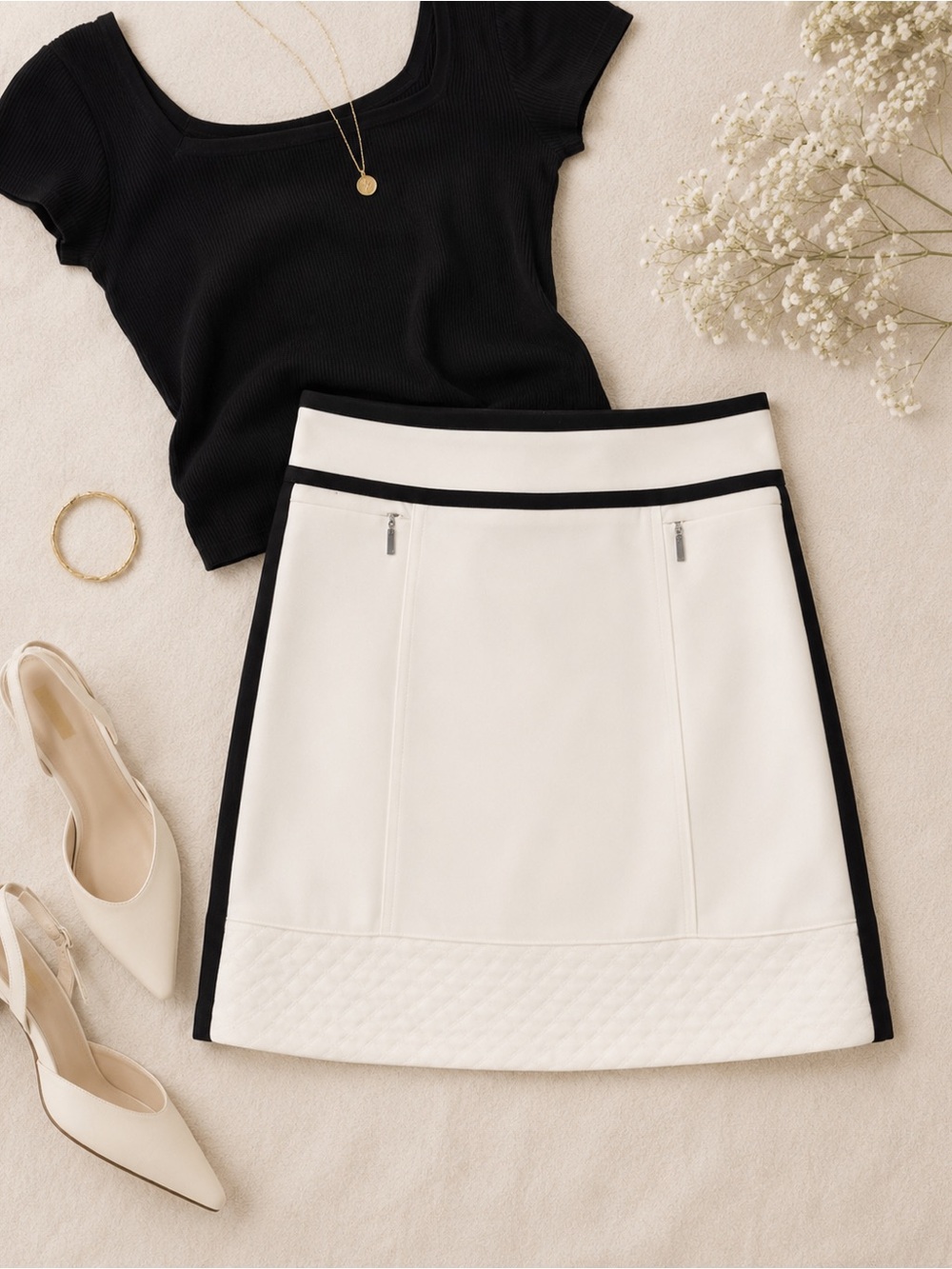 Colorblock A-Line Mini Skirt - Black & White